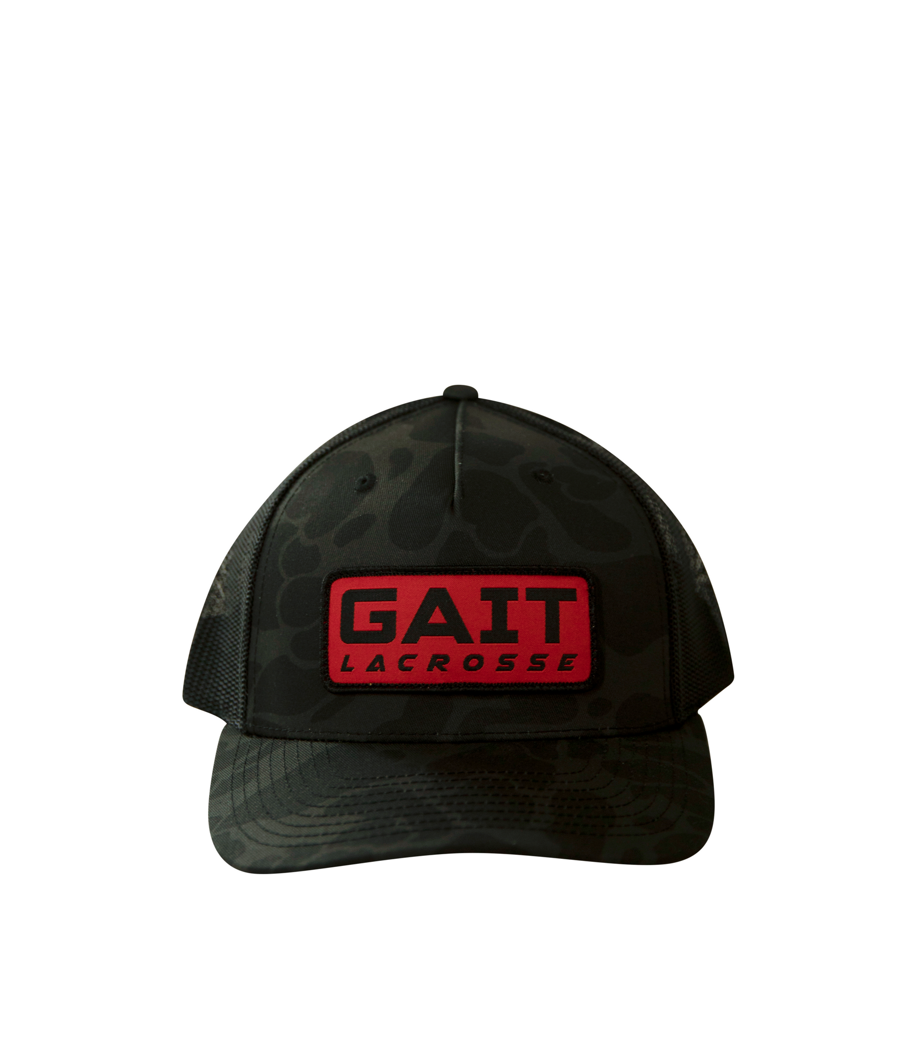 Black Camo Red Patch Trucker Hat gaitlaxofficial