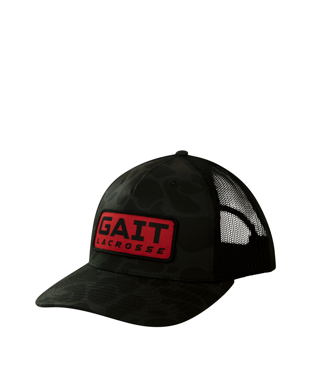 Black Camo Red Patch Trucker Hat