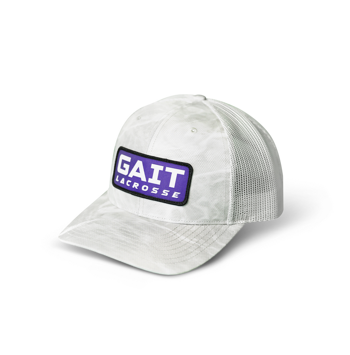 White Camo Purple Patch Trucker Hat