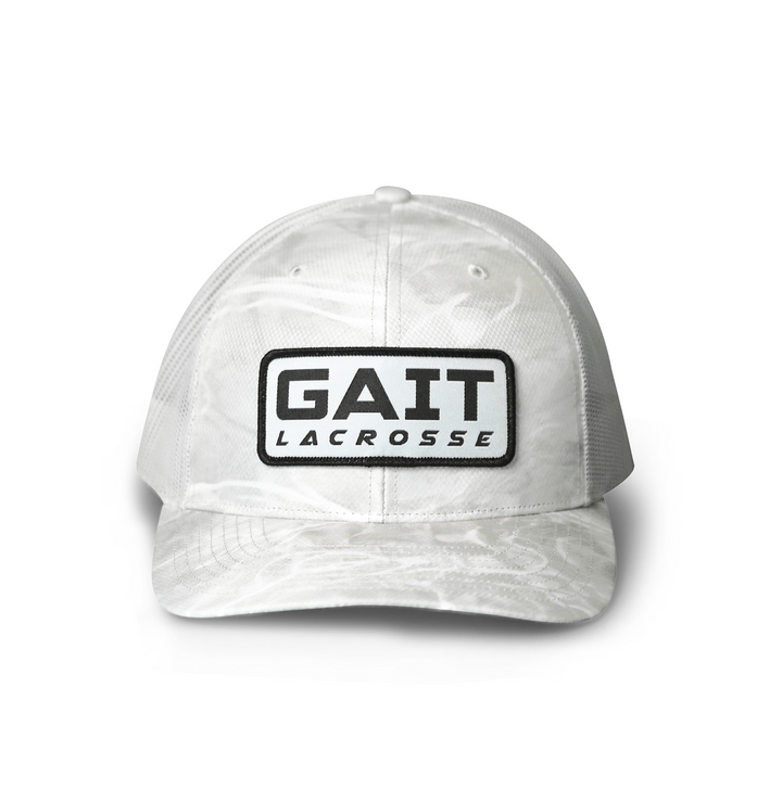White Camo Grey Patch Trucker Hat