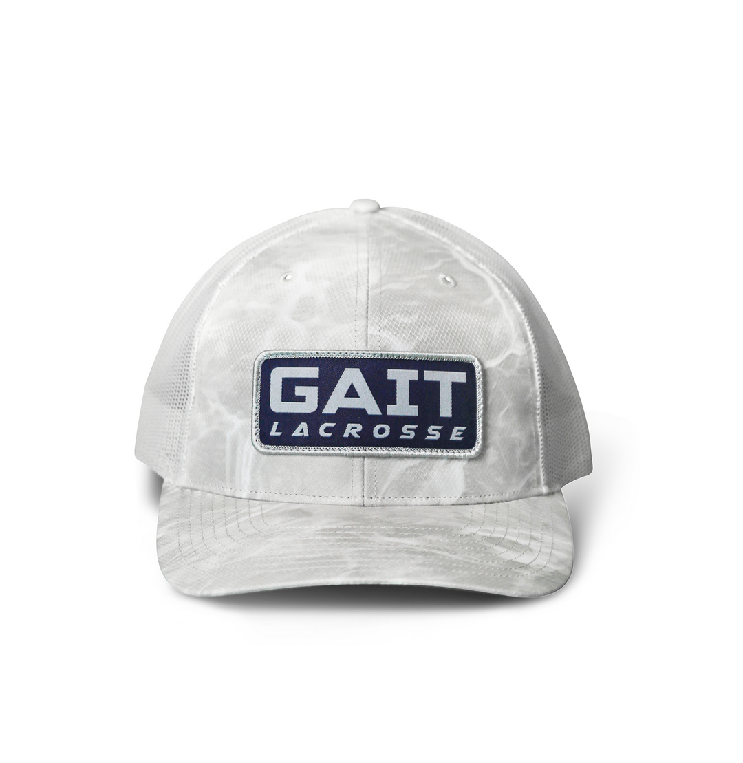 White Camo Navy Patch Trucker Hat